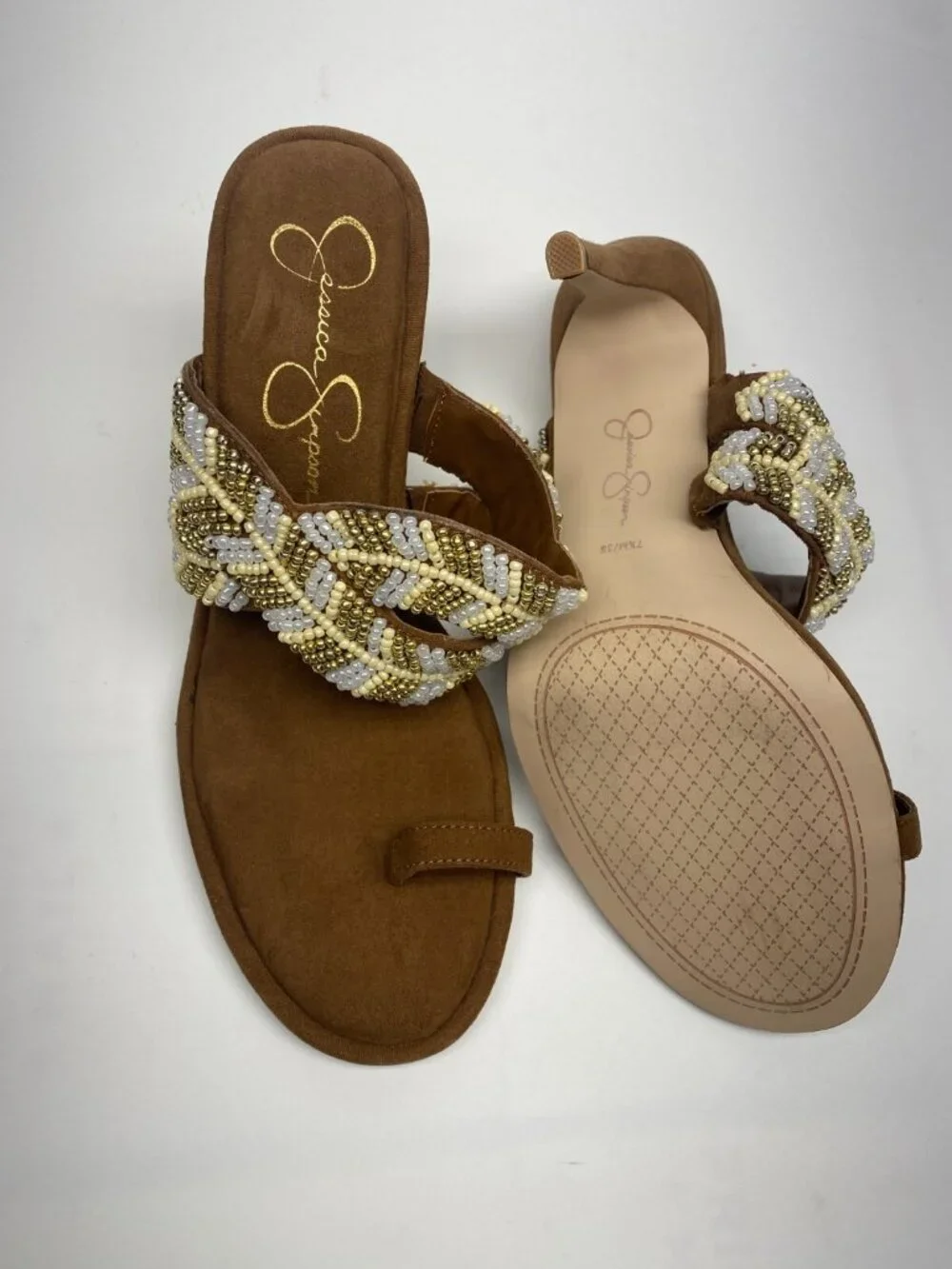 Jessica Simpson Womens Rixei Beaded Faux Suede Heels Sz 7.5